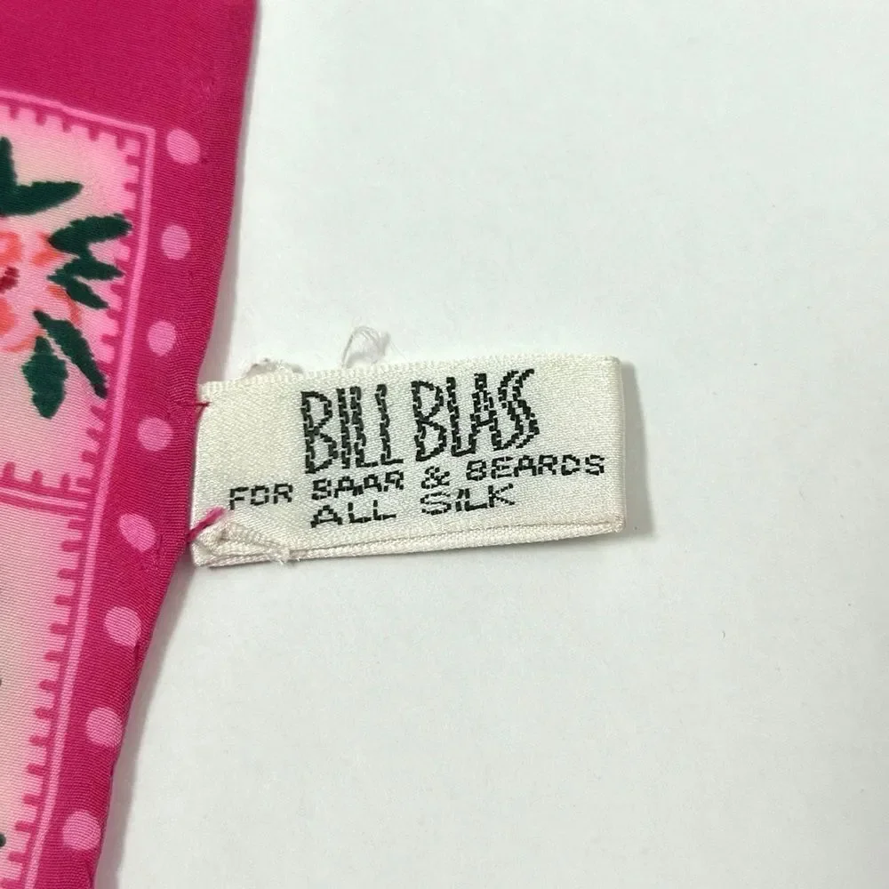 Bill Blass for Baar & Beards Silk Scarf Rectangle Raspberry Floral Hand Rolled